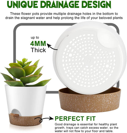 Indoor Outdoor Plant Pots- Self Watering Planters with Drainage Holes and Saucers, 9,8, 7.5 Inches