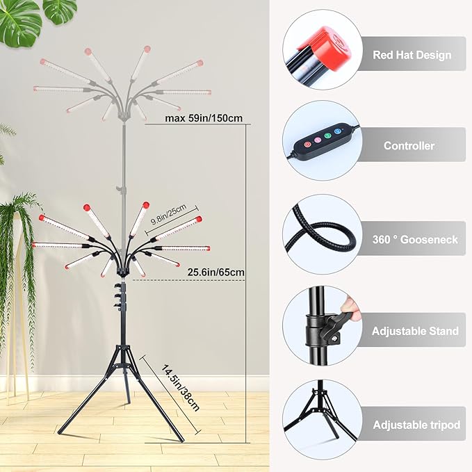 Gamechanger! 90W, NOT 24W, Bright Beyond Your Imagination, 10Head Stand Grow Lights for Indoor