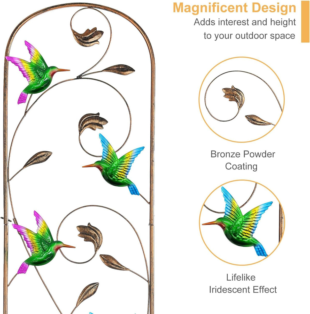 LEWIS&WAYNE 2 Pack Metal Garden Trellis with Colorful Hummingbird 60 Inch High Outdoor Decoration