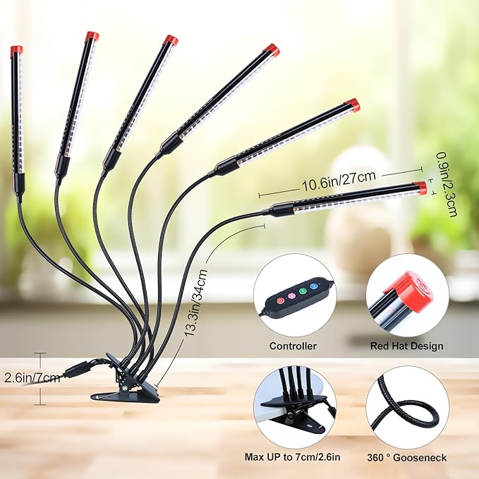GameChanger! 54W, NOT 15W, 6Head Strong Clip Grow Lights for Indoor Plants with Timer, Best Gift