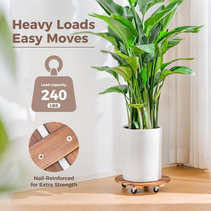Bamworld Plant Stand with Wheels Plant Caddy Outdoor 4 Pack 12in Rolling Planter Caddy with