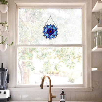 Flower of Life Decor Stained Glass Window Hanging,Sacred Geometry Spiritual Gift for Mom on