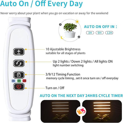 LED Grow Light Strips for Indoor Plants Full Spectrum 3500K, 192 LEDs Plant Light Bar with 3/9/12H