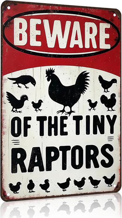 Funny Gifts for Women Chicken Lovers Farm Enthusiasts Beware of The Tiny Raptor Chicken Tin Sign