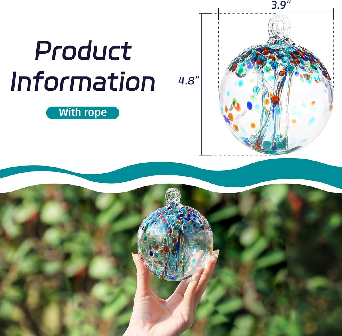 VOREEN 4" Hanging Glass Garden Gazing Ball Hand Blown Glass Witch Ball Christmas Ornament
