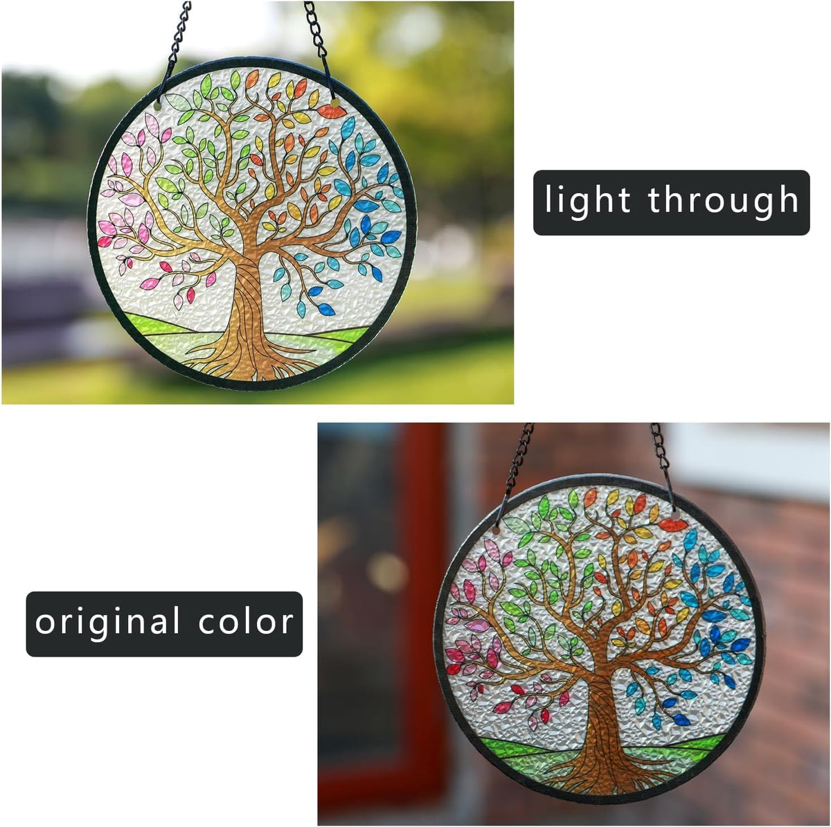 Kanpura Tree of Life Stained Glass Suncatcher Colorful Leaves Suncatchers for Window Hanging