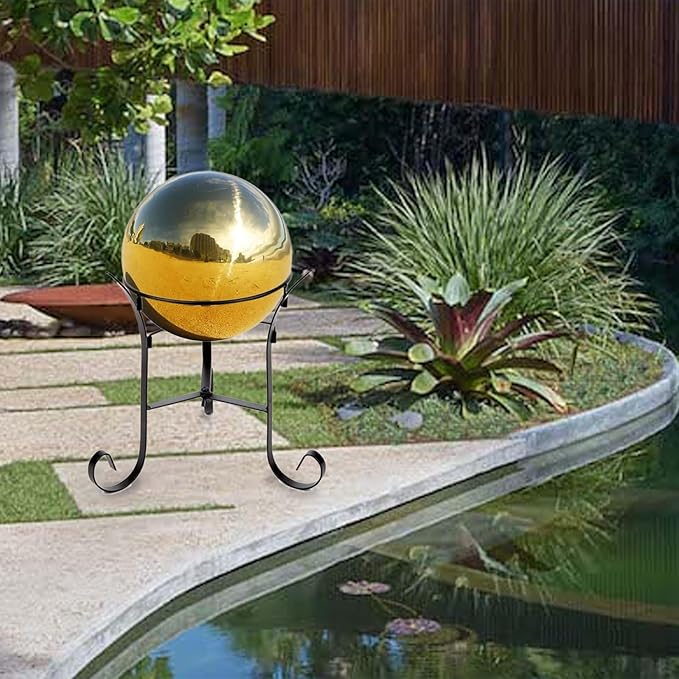 Nerien 8 Inch Gazing Ball, Stainless Steel Garden Mirror Globe, Polished Ornament Sphere, Hollow