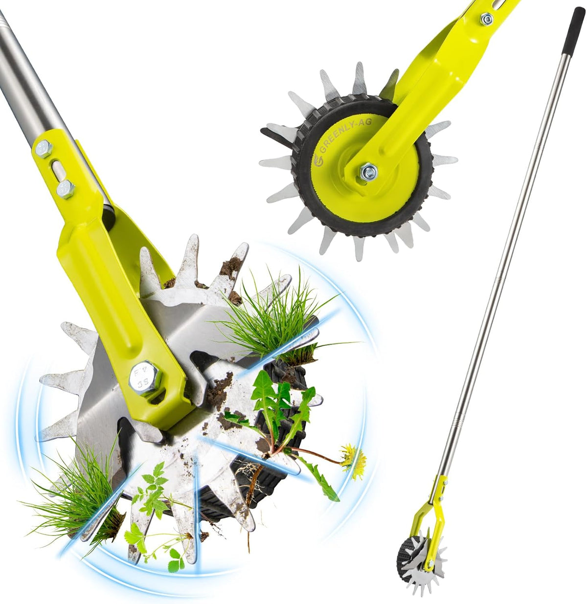 58-Inch Manual Edger Lawn Tool, Wheel Rotary Edger with Adjustable 4-Section Stainless Steel Handle