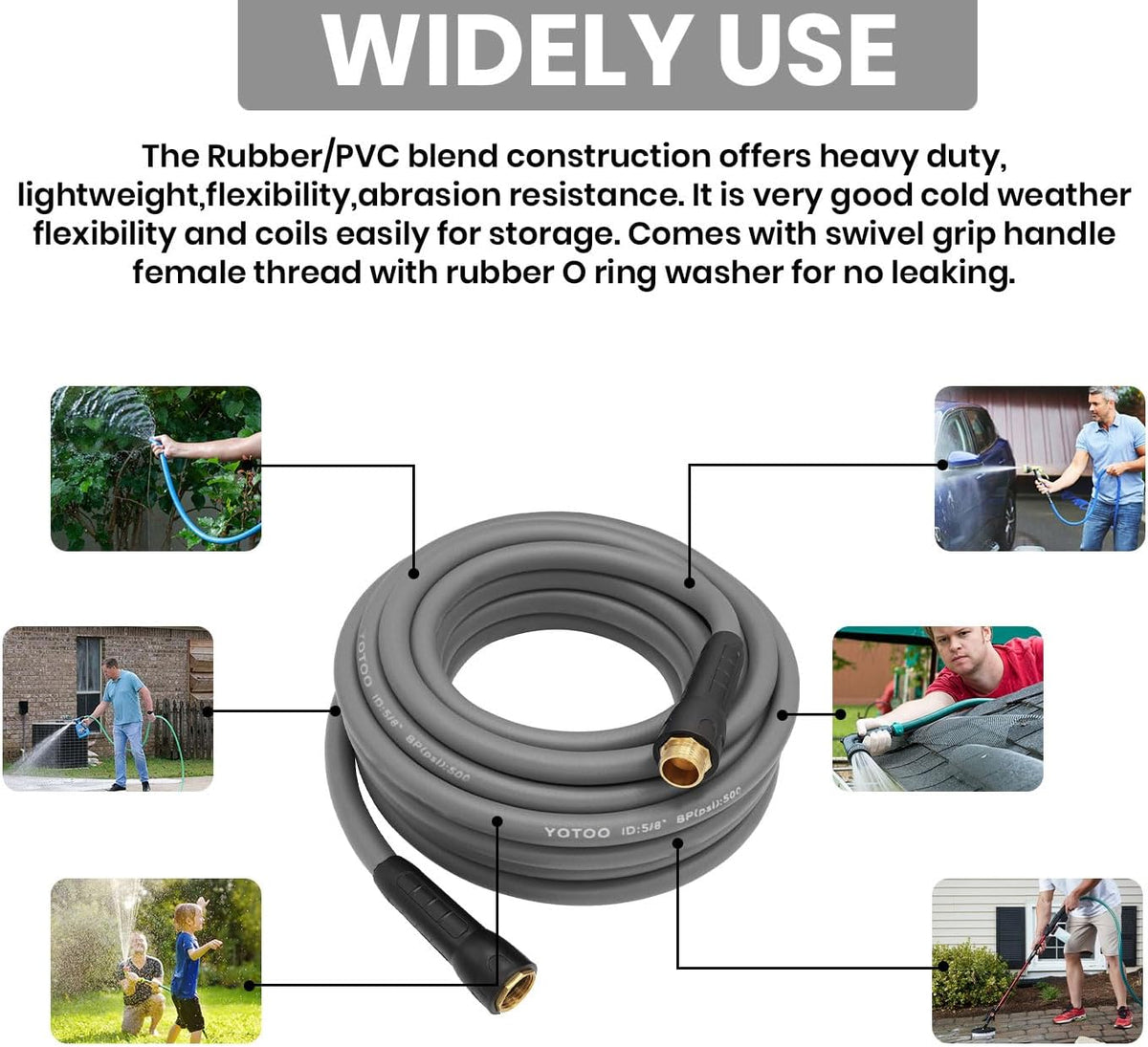 YOTOO Heavy Duty Hybrid Garden Water Hose 5/8-Inch by 25-Feet 150 PSI Kink Resistant, Flexible with