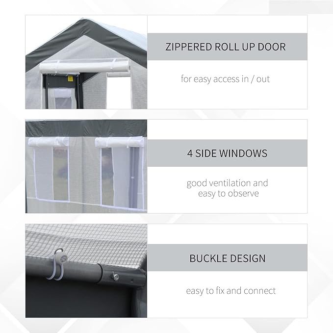 Outsunny 8' x 6' x 7' Walk-in Greenhouse, Outdoor Garden Warm Hot House with 4 Roll-up Windows, 2