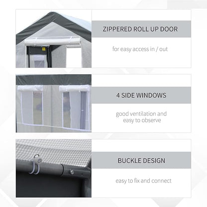 Outsunny 8' x 6' x 7' Walk-in Greenhouse, Outdoor Garden Warm Hot House with 4 Roll-up Windows, 2