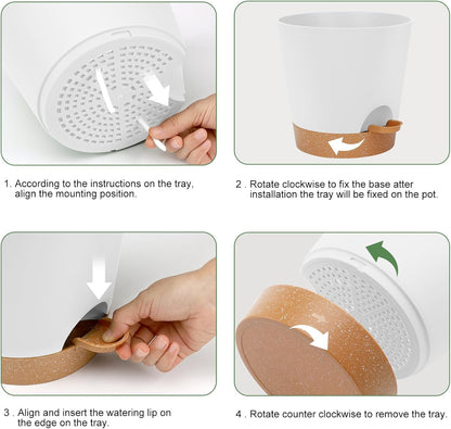 8-Inch Plant Pots, Self-Watering Planters with Drainage Holes & Saucers for Indoor and Outdoor