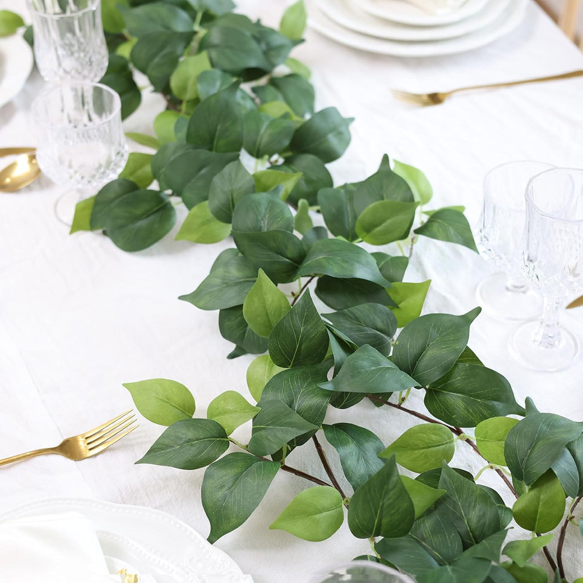 mizii 5 Pack 365" Artificial Scindaps Vines Garland Fake Vine with Silk Green Leaves Faux Hanging