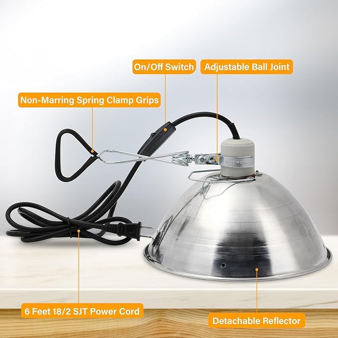 Simple Deluxe Clamp Lamp Light 10.5 Inch Adjustable Aluminum Reflector, Suit for E26 Socket Max 250