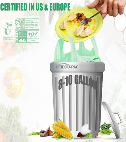 8-10 Gallon Compostable Trash Bags, 60 Count - Kitchen & Food Scrap Waste Bags, Sturdy &