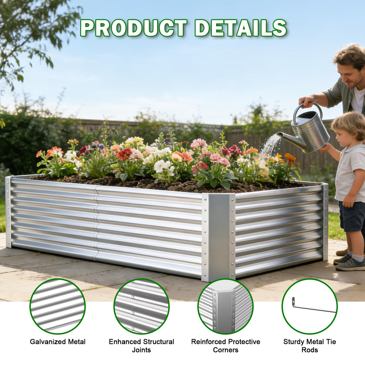 Tegarbed 6x3x2ft Raised Garden Bed, Deep Root Planter Box, Silver,1 Pack
