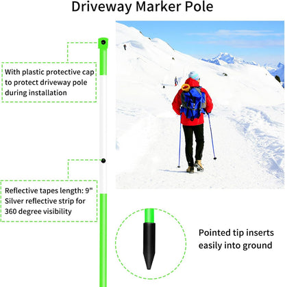Driveway Markers Snow Stakes 48 inch Green Plow Stakes Reflective Fiberglass, Pack of 50 for