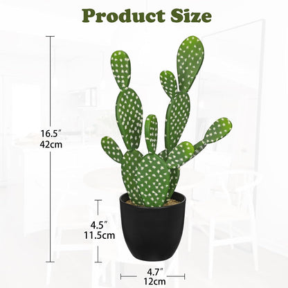 DILATATA 16.5" Small Fake Cactus Plant Potted 'Prickly Pear Cactus' Faux Cacti for Home Garden