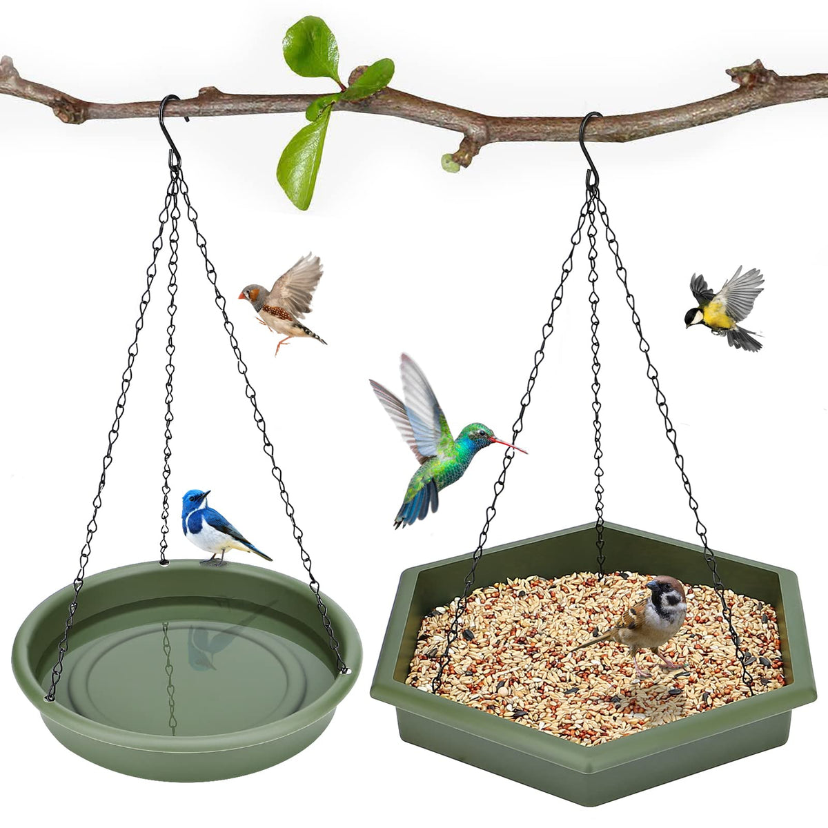 Hanging Bird Bath，2 in 1 XL Hanging Bird Feeder & Birds Bath for Outside