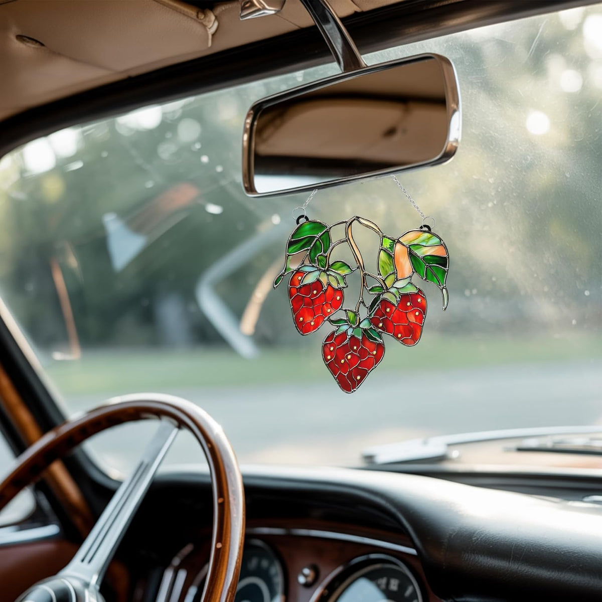 Strawberries Branch Acrylic Suncatcher Stained Glass Effect Window Car Hanging Christmas Ornament
