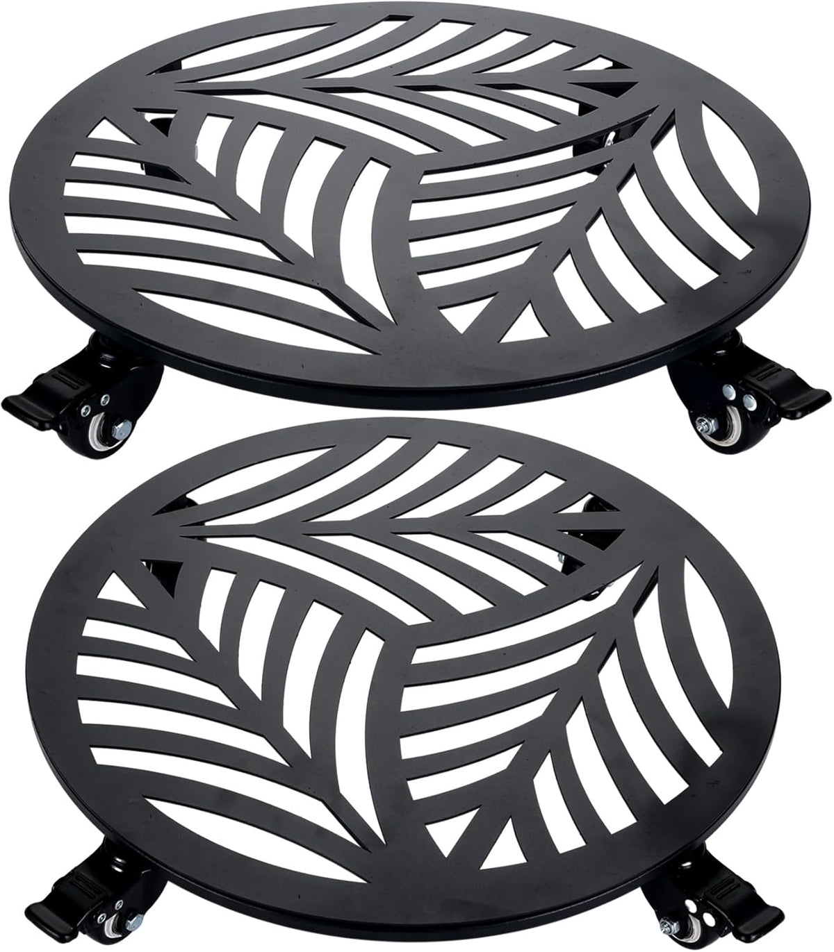 2 Pack 15 inches Extra-Large Metal Plant Caddy with Wheels Heavy-Duty Iron Rolling Plant Stand with