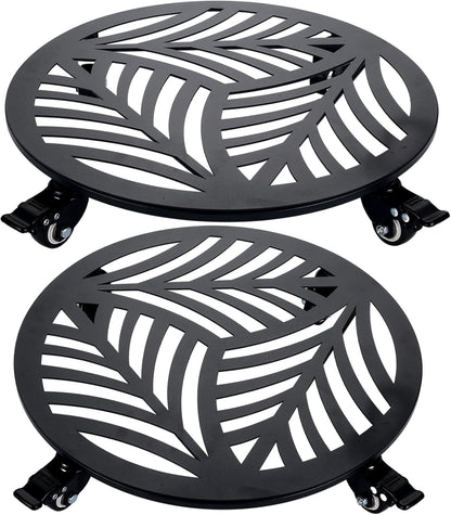 2 Pack 15 inches Extra-Large Metal Plant Caddy with Wheels Heavy-Duty Iron Rolling Plant Stand with