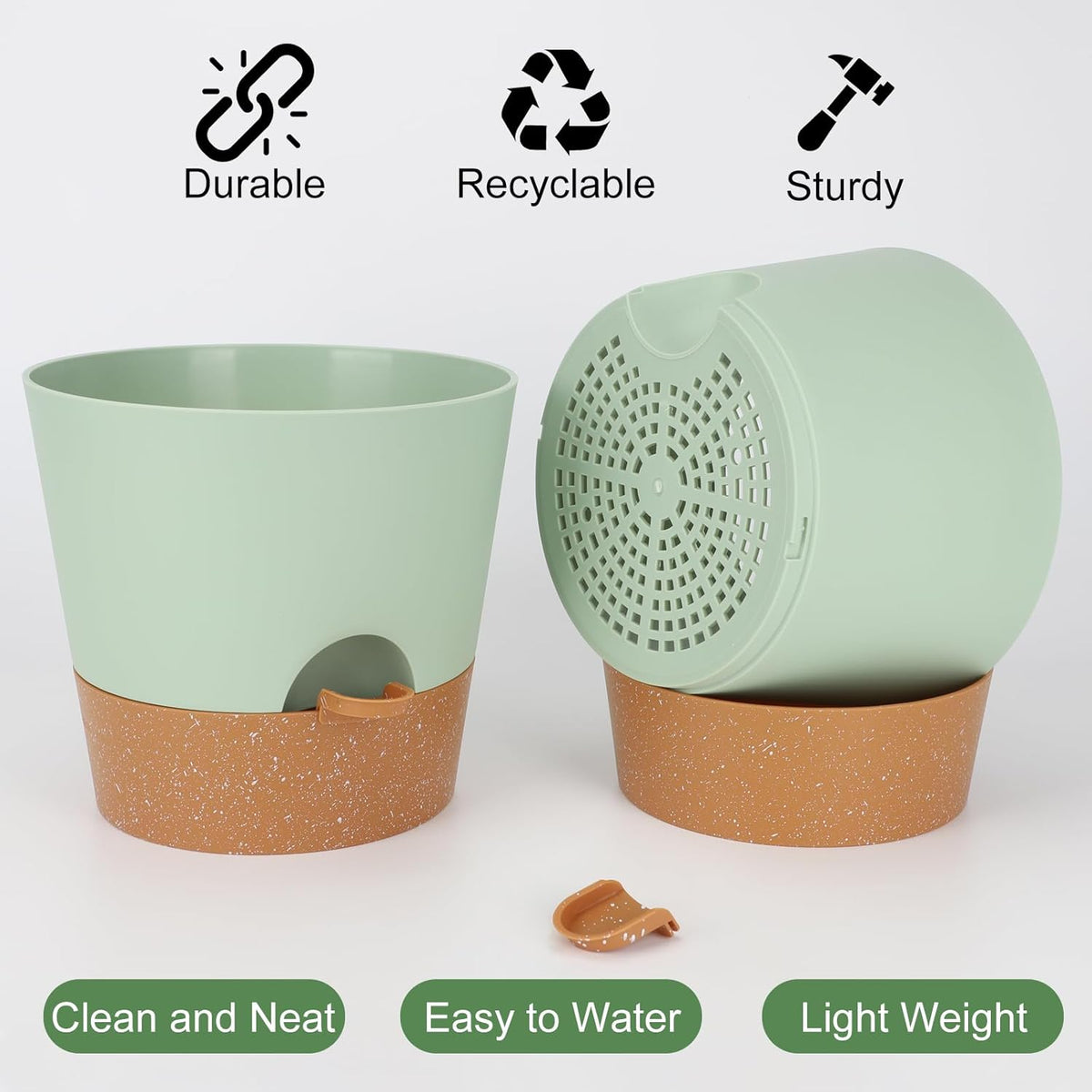 10-Inch Plant Pots, Self-Watering Planters with Drainage Holes & Saucers for Indoor and Outdoor