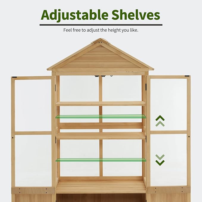Macrout 3-Tier Solid Wood Cold Frame Greenhouse Cabinet Adjustable Shelves, Dual-Use Insulated Shed