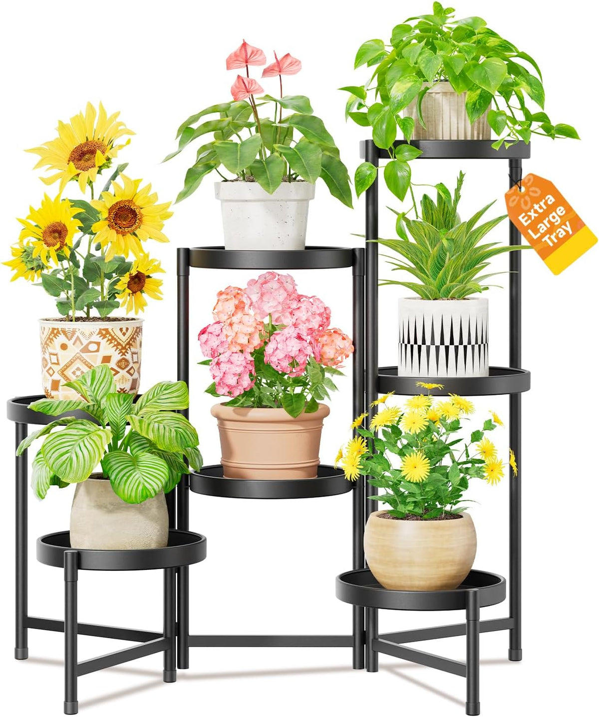 LASZOLA 7 Tiered Folding Plant Stand Indoor for Multiple Large Planter, Tall Heavy Duty Adjustable