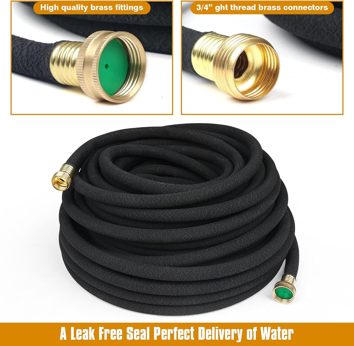 Soaker Hose 50ft for Garden Beds, Solid Brass Interface Irrigation Save 70% Water Heavy Duty Rubber