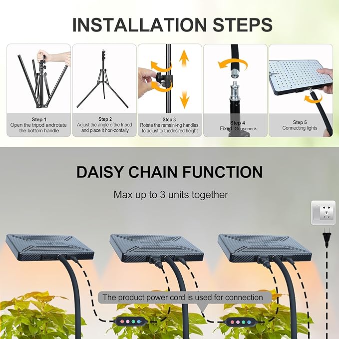 FECiDA Smart Control Tall Grow Light with Stand & Timer 4/8/12H, 25W Standing Grow Lights for