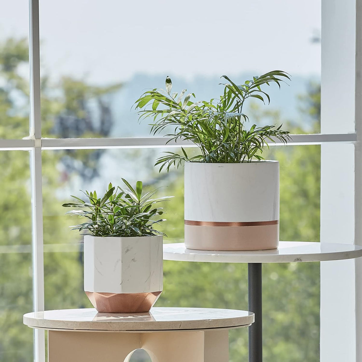 LA JOLIE MUSE White Ceramic Flower Pots - 6.7 + 5.4 Inch Indoor Planters, Plant Containers in a