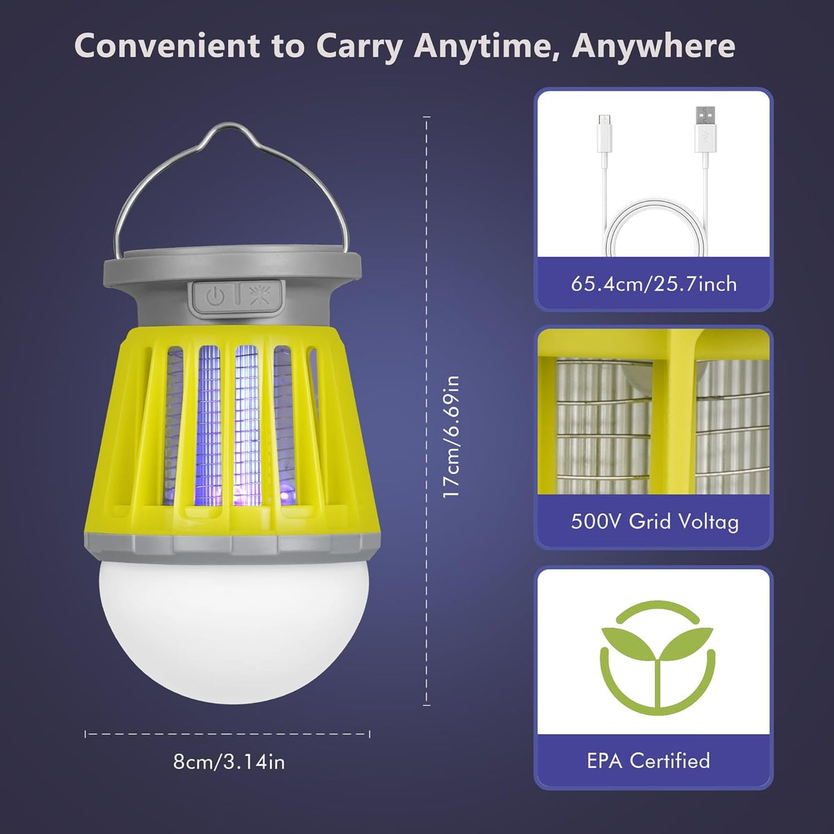 Solar Bug Zapper Outdoor Waterproof, Portable Mosquito Zapper, 2-in-1 Cordless & Rechargeable Bug