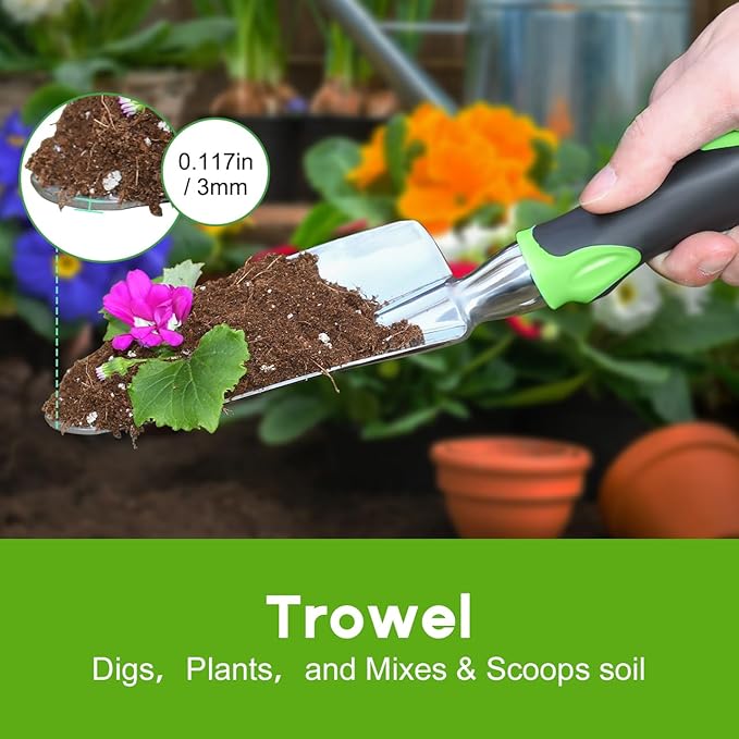 Garden Tool Set, 3 Pack Aluminum Heavy Duty Gardening Kit Includes Hand Trowel, Transplant Trowel