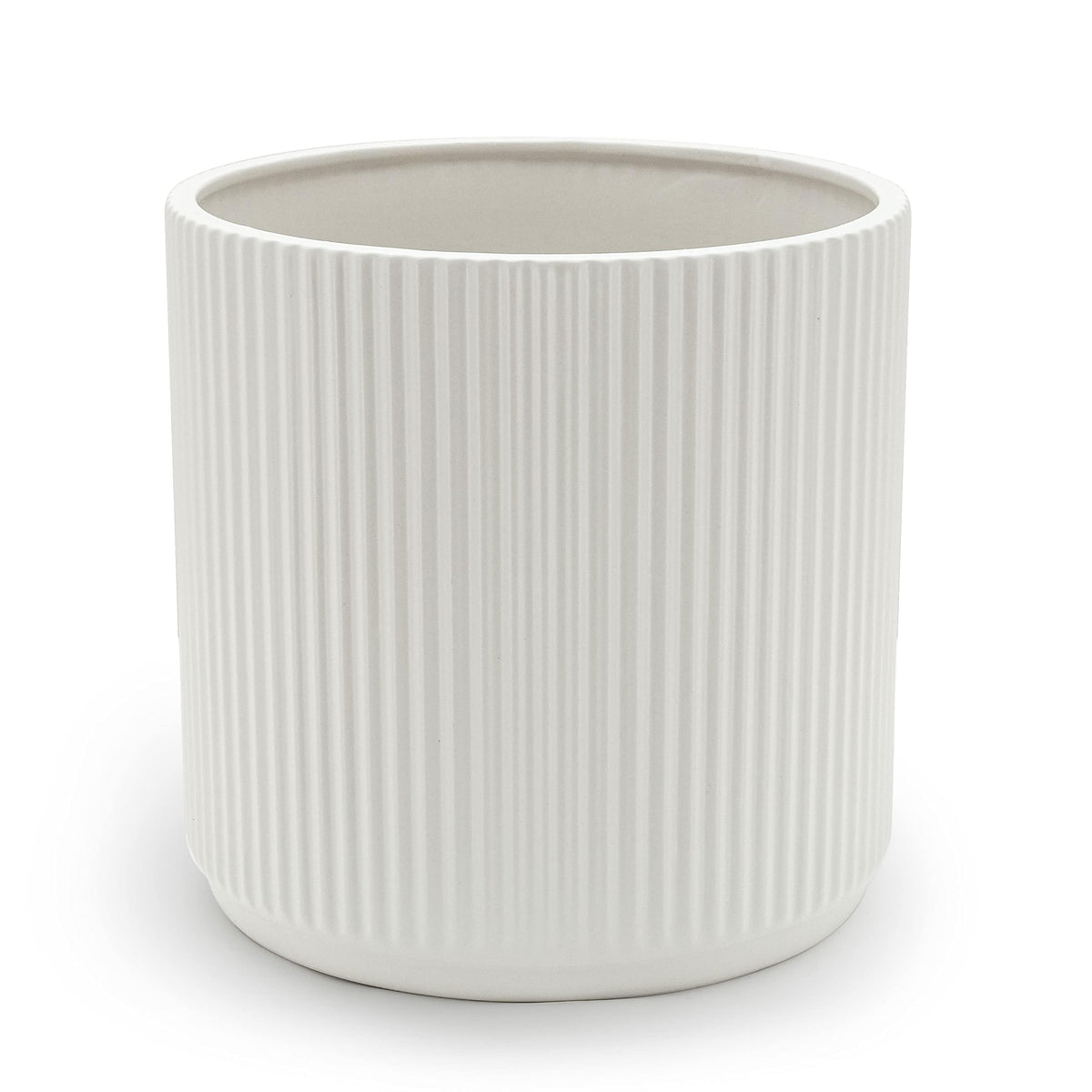Amazon Basics Fluted Ceramic Planter Pot for Indoor Outdoor Plants, Round Flower Pot with Drainage
