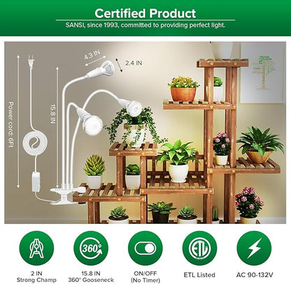 SANSI LED Grow Lights for Indoor Plants, 450W Full Spectrum Clip-on Gooseneck Grow Light with
