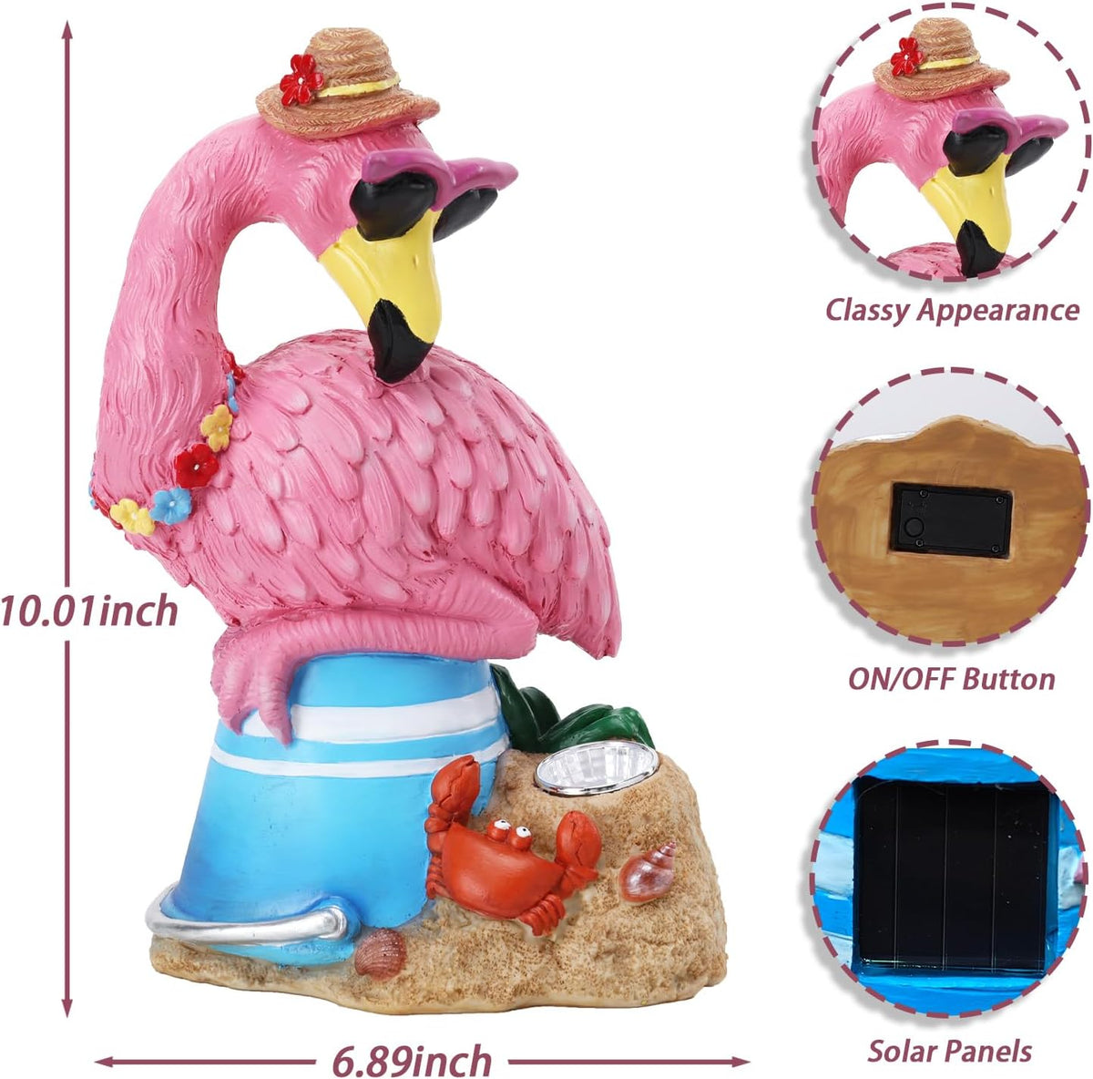 Flamingo Garden Statue Outdoor Decor, Resin Garden Flamingo Figurine Sculpute with Solar Lights for