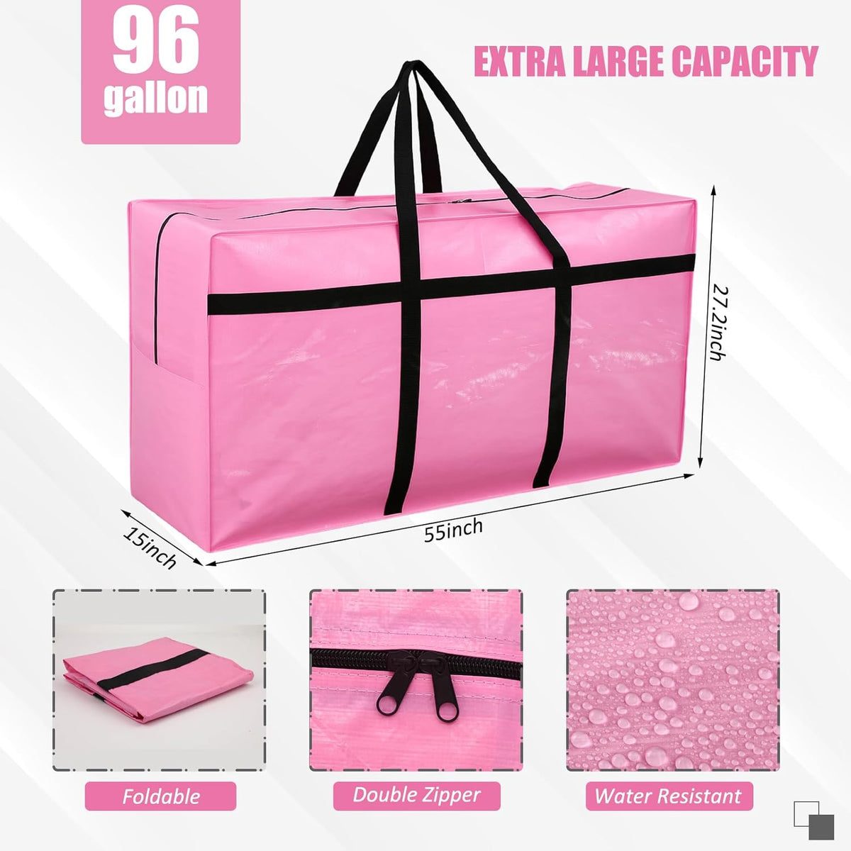 4 Pcs 96 Gallon Large Moving Bags with Zipper and Handles Foldable Storage Duffle Bags Heavy Duty