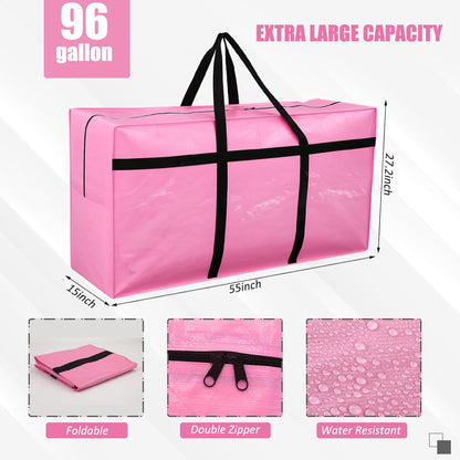 4 Pcs 96 Gallon Large Moving Bags with Zipper and Handles Foldable Storage Duffle Bags Heavy Duty