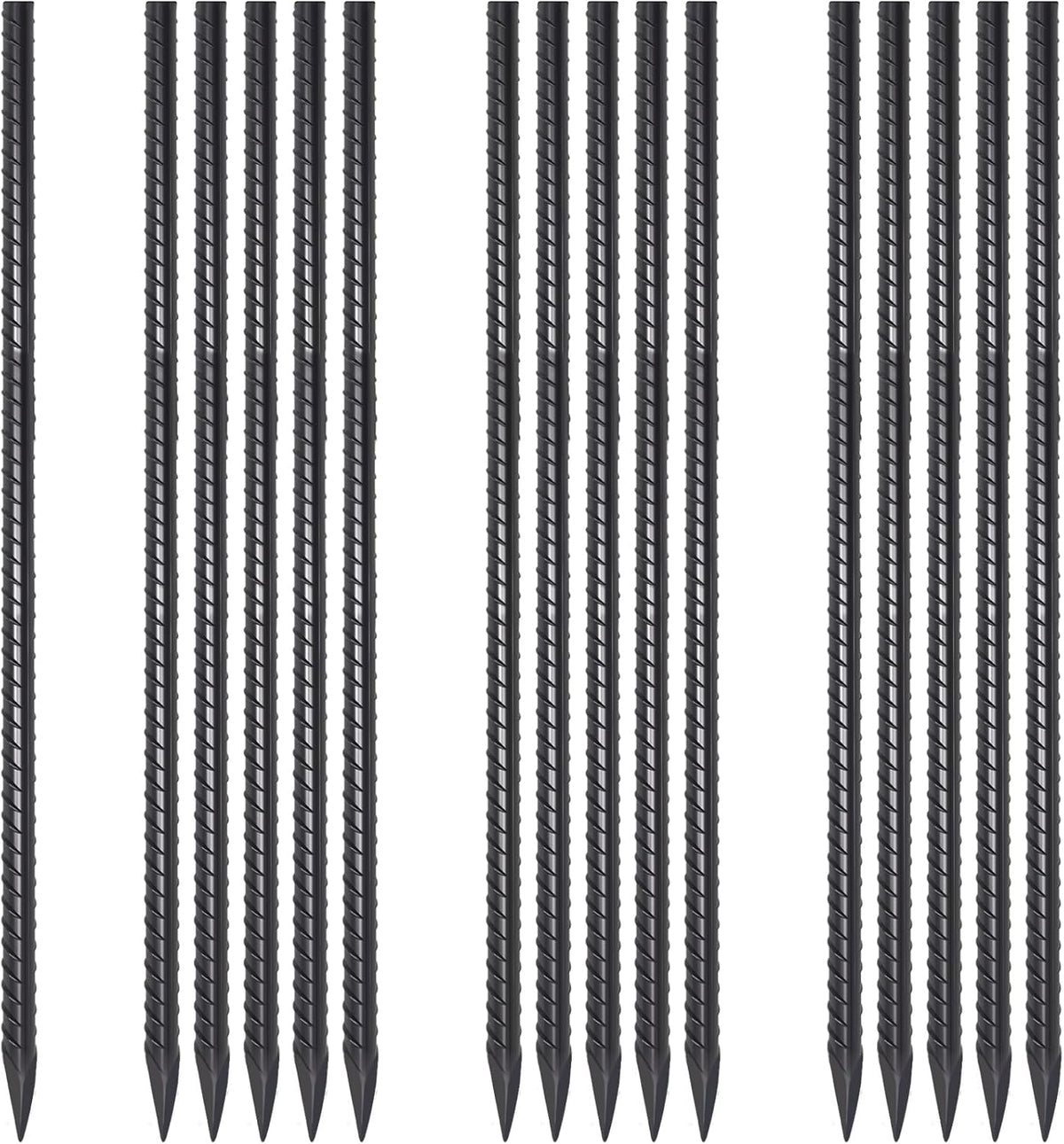 24 Inch Straight Rebar Stakes 16 Pack 1/2 Inch Diameter Metal Stakes for Garden with Chisel Point