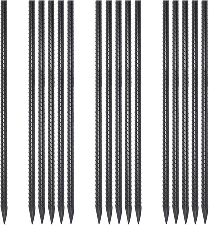 24 Inch Straight Rebar Stakes 16 Pack 1/2 Inch Diameter Metal Stakes for Garden with Chisel Point