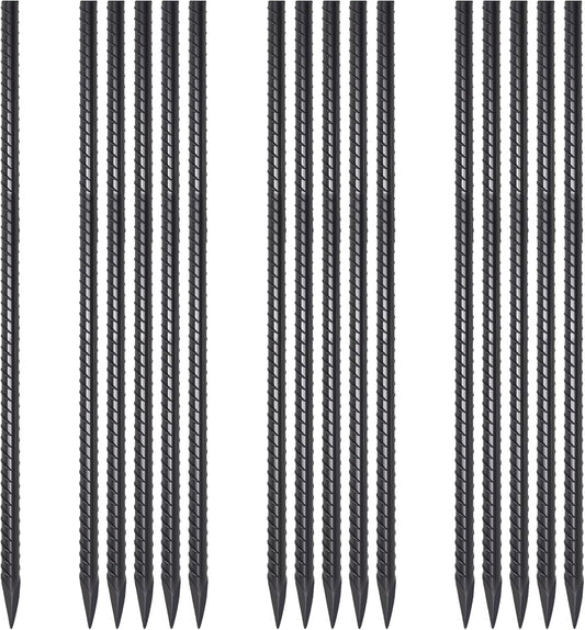 24 Inch Straight Rebar Stakes 16 Pack 1/2 Inch Diameter Metal Stakes for Garden with Chisel Point