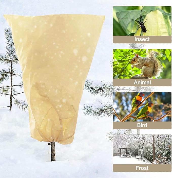 LangRay Plant Covers Freeze Protection, Winter Frost Cloths 2.8oz/yd² with Zipper and Drawstring