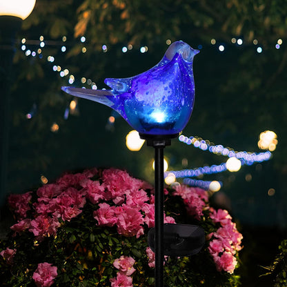 Afirst Solar Bluebird Garden Stake Lights - Hand Blown Glass Decorative Garden Pathway Lights