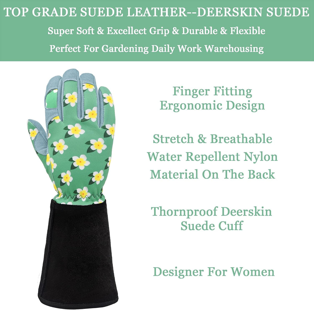 SKYDEER Premium Genuine Deerskin Suede Women's Gardening Gloves, Ultra-Soft Padded, Comfort Fit for