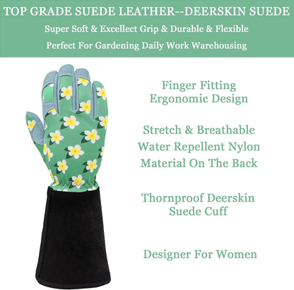 SKYDEER Premium Genuine Deerskin Suede Women's Gardening Gloves, Ultra-Soft Padded, Comfort Fit for
