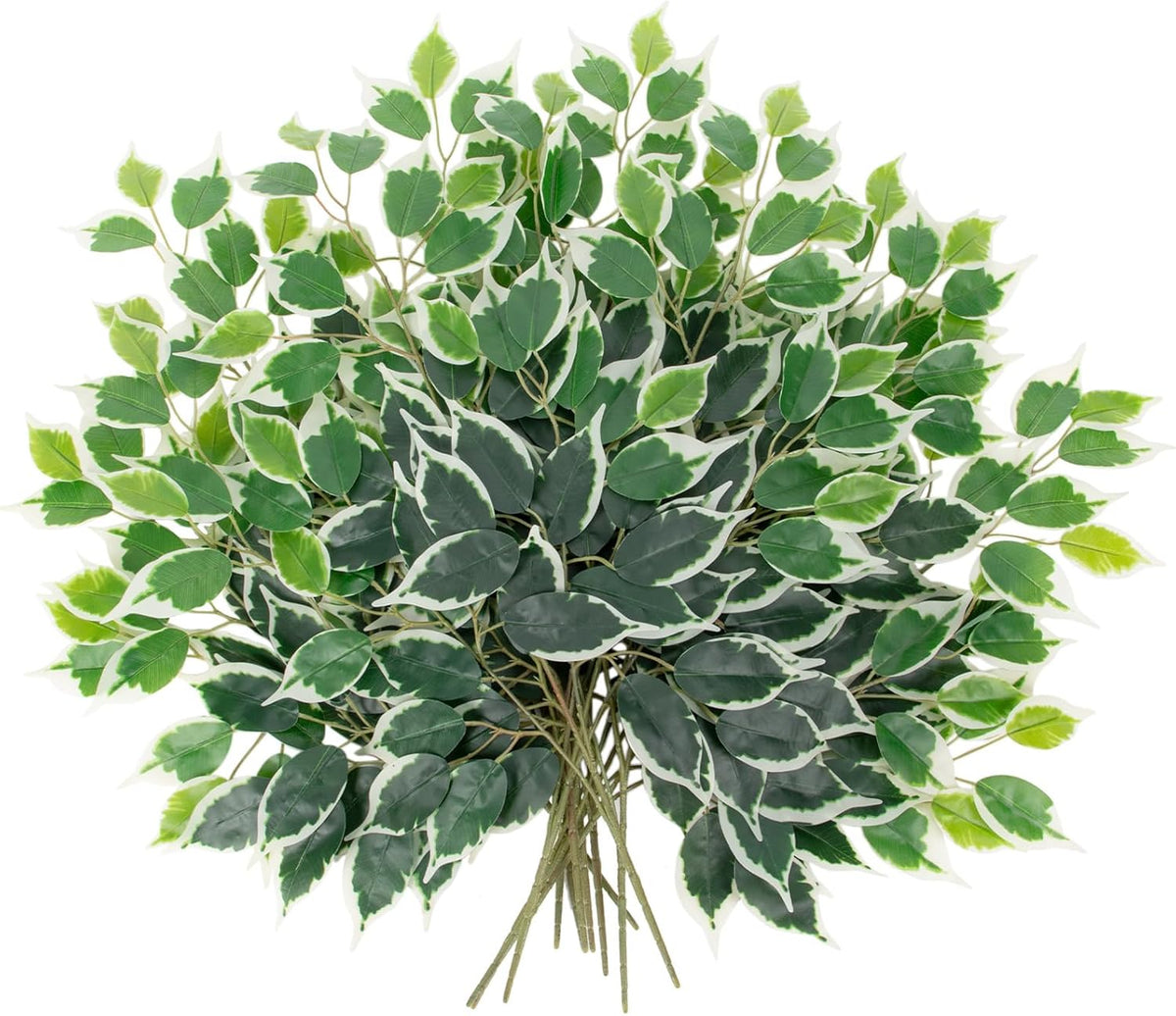 12PCS Ficus Leaves Artificial Branches 24" Faux Ficus Greenery Tree Branches Fake Ficus Leaves