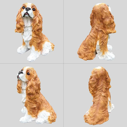 Cavalier King Charles Spaniel Outdoor Dog Statue with Reversible “Welcome/ON Patrol” Hanging Plaque