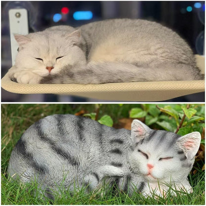 GARDEN WHISPER Cat Statue, Grey, Resin, Contemporary, Outdoor / Indoor Decor, 11.4" L x 7.1" W x