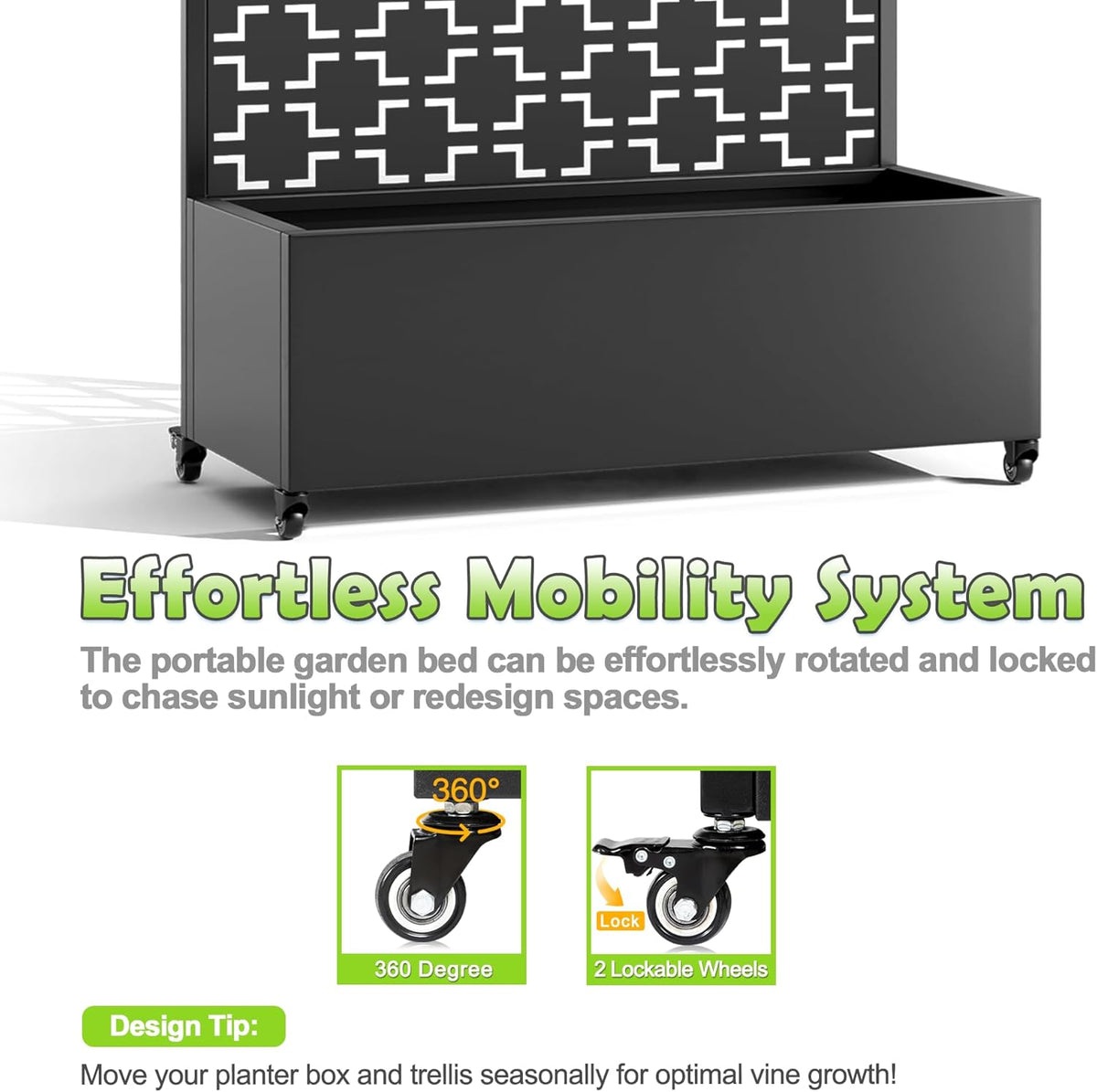 15.7"×70.9"×35.4" Metal Raised Garden Bed with Trellis and Wheels - Tall Trellis Planter Box for